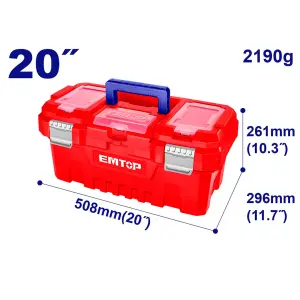 CAJA PLASTICA PARA HERRAMIENTAS CON BROCHES METALICOS, LARGO 20, ANCHO 11.7, ALTO DE 10.3 PULGADAS. MARCA EMTOP