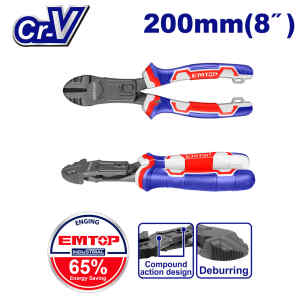 ALICATE CORTE DIAGONAL 8 PULG, MATERIAL CR-V, REVESTIMIENTO DE TEFLON, MANGO TPR DE 3 COLORES AGARRE FUERTE,COMODO.EMTOP