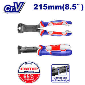 ALICATE CORTE FRONTAL 8.5 PUL, MATERIAL CR-V, REVESTIMIENTO DE TEFLON, MANGO TPR DE 3 COLORES AGARRE FUERTE,COMODO.EMTOP