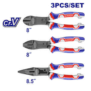 JUEGO DE 3 ALICATES, MATERIAL CR-V, REVESTIMIENTO DE TEFLON, MANGO TPR DE 3 COLORES AGARRE FUERTE, COMODO. EMTOP