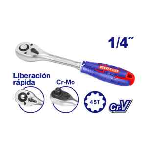 RATCH TIPO PERA ENCASTRE DE  1/4 PULGADA CON DESCONEXION RAPIDA, MATERIAL CROMO VANADIO. MARCA EMTOP