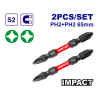 SET DE 2 PUNTAS DE IMPACTO DOBLES NO. 2 DE 2-9/16 PULGADAS DE LARGO. MARCA EMTOP