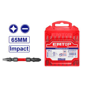 JUEGO DE 10 PUNTAS P/DESTORNILLADOR DE IMPACTO, 2-1/2 PULG, 65 MM,PHILLIPS, PLANAS,CON IMAN, CAJA PLASTICA. EMTOP