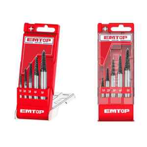 JUEGO DE 5 EXTRACTORES DE TORNILLOS, MEDIDA DE No.1 AL No.5, CON CAJA PLASTICA. MARCA EMTOP