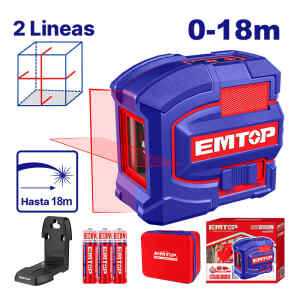 NIVEL LASER, 18 METROS, 2 LINEAS ROJAS, LINEA HORIZONTAL Y VERTICAL. EMTOP