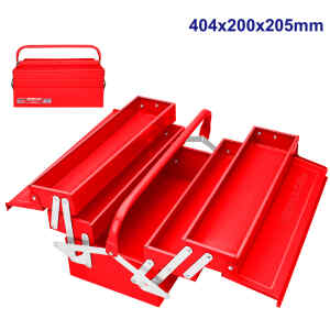 CAJA METALICA PARA HERRAMIENTAS, CON 3 NIVELES PLEGABLES Y 5 BANDEJAS, LARGO 16, ALTO 8, ANCHO 8 PULG. MARCA EMTOP