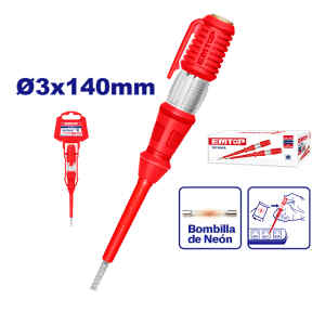 PROBADOR DE CORRIENTE, TIPO DESARMADOR PLANO 3X140MM, 100-500 VOLTIOS. MARCA EMTOP