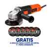 PULIDORA DE 4-1/2 PULG, 820 WATTS CON 6 DISCOS P/CORTE METALY 1 DESBASTE, SWITCH BOTON DESLIZANTE. BLACK AND DECKER