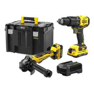 COMBO BARRENO/TALADRO PERCUTOR 1/2 Y ESMERILADORA 4 1/2 -5 PULG. INALAMBRICOS 20V, BRUSHLESS, EN CAJA PRO-STACK. STANLEY