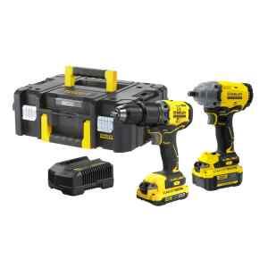 COMBO BARRENO/TALADRO PERCUTOR 1/2 Y LLAVE DE IMPACTO 1/2 PULG. INALAMBRICOS 20V, BRUSHLESS, EN CAJA PRO-STACK. STANLEY