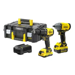 COMBO BARRENO/TALADRO PERCUTOR 1/2 Y LLAVE DE IMPACTO 1/2 PULG. INALAMBRICOS 20V, BRUSHLESS, EN CAJA PRO-STACK. STANLEY