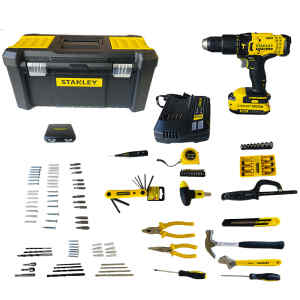 COMBO BARRENO PERCUTOR CON 119 ACCESORIOS, 1/2 PULG, MALETA PLASTICA, INALAMBRICO. MARCA STANLEY