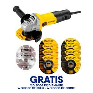 PULIDORA, 4-1/2 PULG, 750 WATTS, CON DISCOS 4 P/CORTAR, 4 P/PULIR, 2 DIAMANTADOS, SWITCH DESLIZANTE. STANLEY