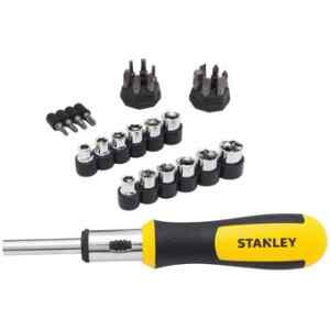 JUEGO DE 29 DESTORNILLADORES, CON RATCHET, PUNTAS Y COPAS. MARCA STANLEY