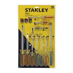 JUEGO DE 10 PIEZAS, DESTORNILLADORES PRO, 6 PLANOS Y 4 PHILLIPS. MARCA STANLEY