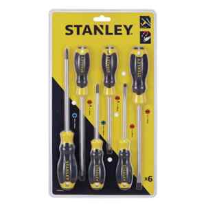 JUEGO DE 6 DESTORNILLADORES CUSHIONGRIP, 2 GABINETE, 2 ESTANDAR, 2 PHILLIPS No.1 Y No.2. MARCA STANLEY