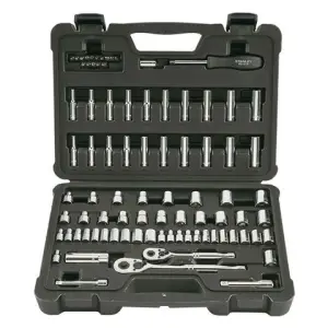 JUEGO DE 85 HERRAMIENTAS MECANICAS, COPAS, RATCHETS, LLAVES, EXTENSIONES, PUNTAS, ADAPTADORES. MARCA STANLEY