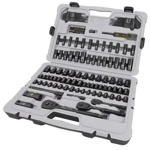 JUEGO DE 143 HERRAMIENTAS MECANICAS, COPAS, RATCHETS, LLAVES, EXTENSIONES, PUNTAS, ADAPTADORES. MARCA STANLEY