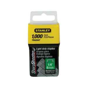 GRAPAS PARA USO LIGERO, DE 1/4 PULGADAS DE PROFUNDIDAD, 1000 UNIDADES, PARA USO EN TR35, TR40 Y TR45. MARCA STANLEY