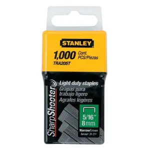 GRAPAS PARA USO LIGERO, DE 5/16 PULGADAS DE PROFUNDIDAD, 1000 UNIDADES, PARA USO EN TR35, TR40 Y TR45. MARCA STANLEY