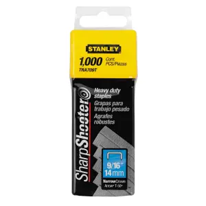 GRAPAS PARA TRABAJO PESADO, CORONA ANGOSTA DE 9/16 PULGADAS DE PROFUNDIDAD, 1000 UNIDADES. MARCA STANLEY