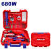 KIT BARRENO PERCUTOR DE 680 WATTS, MANDRIL DE 1/2, CON 122 PIEZAS Y MALETA PLASTICA. MARCA EMTOP