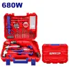 KIT BARRENO PERCUTOR DE 680 WATTS, MANDRIL DE 1/2, CON 122 PIEZAS Y MALETA PLASTICA. MARCA EMTOP