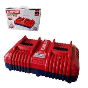 CARGADOR DE BATERIAS DOBLE, 20 VOLTIOS, 4 AMPERIOS DE SALIDA. MARCA EMTOP