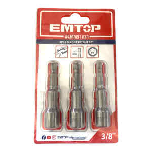 JUEGO DE 3 SUJETADORES MAGNETICOS, TUERCA RAIZ DE 3/8 PULG, LARGO 2-9/16 PULG, ENCASTRE 1/4 PULG. MARCA EMTOP