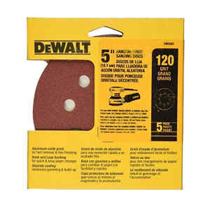 DISCO DE LIJA, 5 PULG, GRANO 120, TIPO VELCRO. MARCA DEWALT