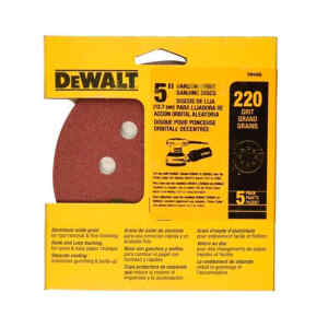 DISCO DE LIJA 5 PULG, GRANO 220, TIPO VELCRO. MARCA DEWALT