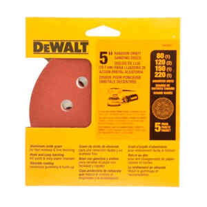 SET DE 5 DISCOS DE LIJA, 5 PULG, CON VELCRO, GRANO SURTIDO, GRANO 80, 120, 150, 220. MARCA DEWALT