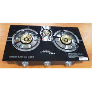 Estufa a gas de 3 hornillas top de Vidrio negro | PREMIERE BY ABM