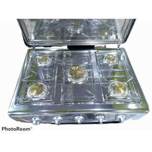 Estufa a Gas de mesa de 5 hornillas de acero de inoxidable | PREMIERE BY ABM