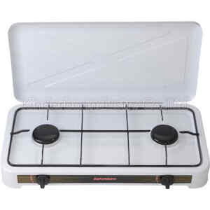 Estufa de mesa a gas de 2 hornillas con tapa | PREMIERE BY ABM