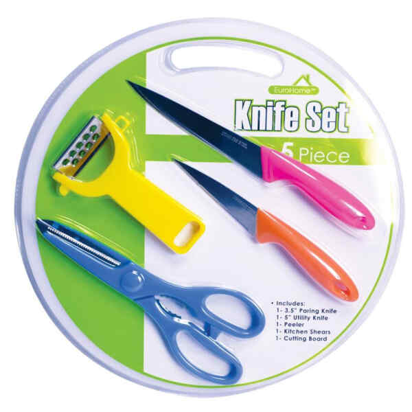 Juego de 2 cuchillos 1 Pelador, 1 tijera y 1 tabla | EUROHOME