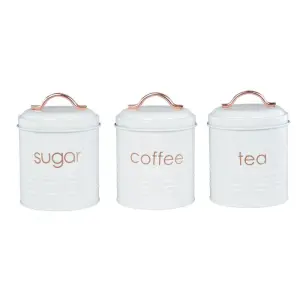 Set de 3 recipientes blancos con tapa y agarrador | ELLE