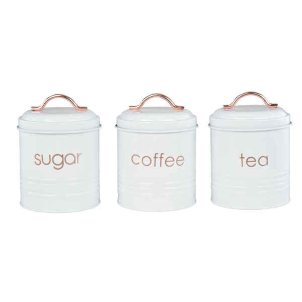 Set de 3 recipientes blancos con tapa y agarrador | ELLE