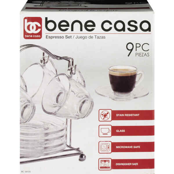 Set de 4 tazas de vidrio con rack | BENE CASA